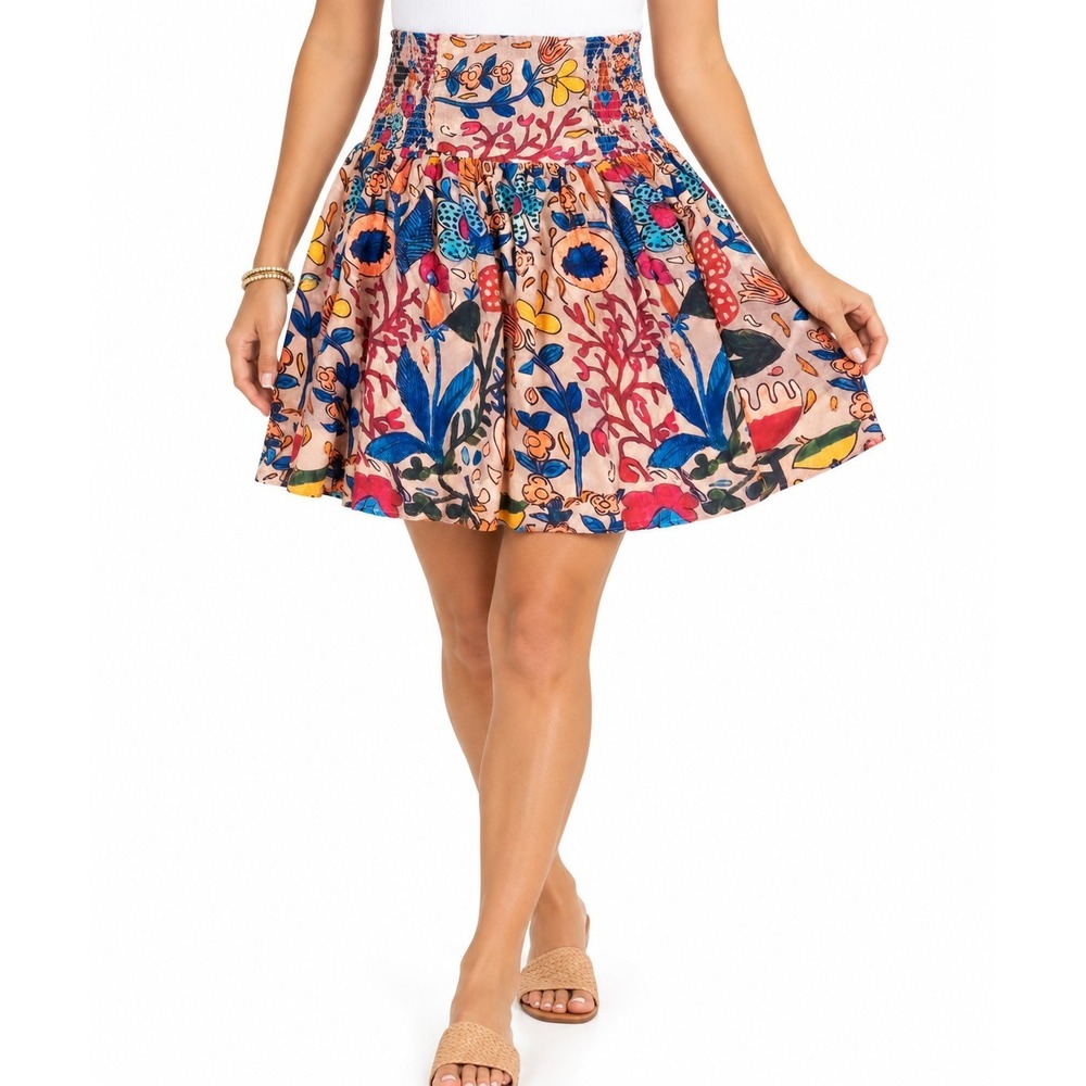 Natural Life Womens Smocked Floral Skirt Size Small Boho Resort Vacation